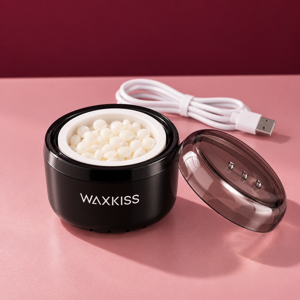 Mini wax warmer with silicone bowl, clear lid and USB cable